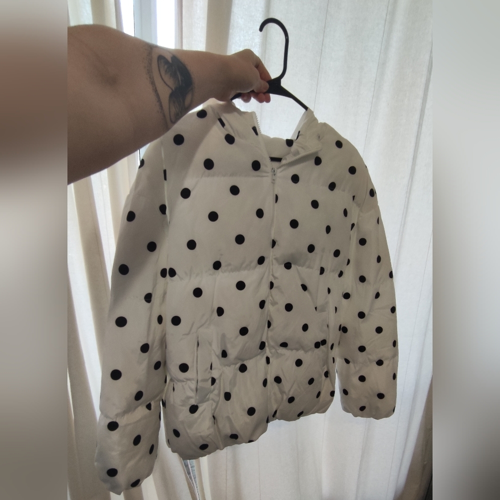 White Polka Dot Puffer Jacket